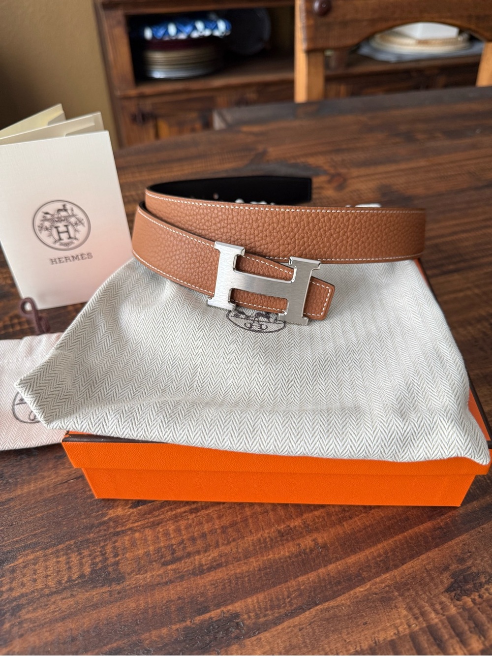 Hermes Reversible Calfskin Belt with H Buckle in Brushed Silver - Picture 2 of 11